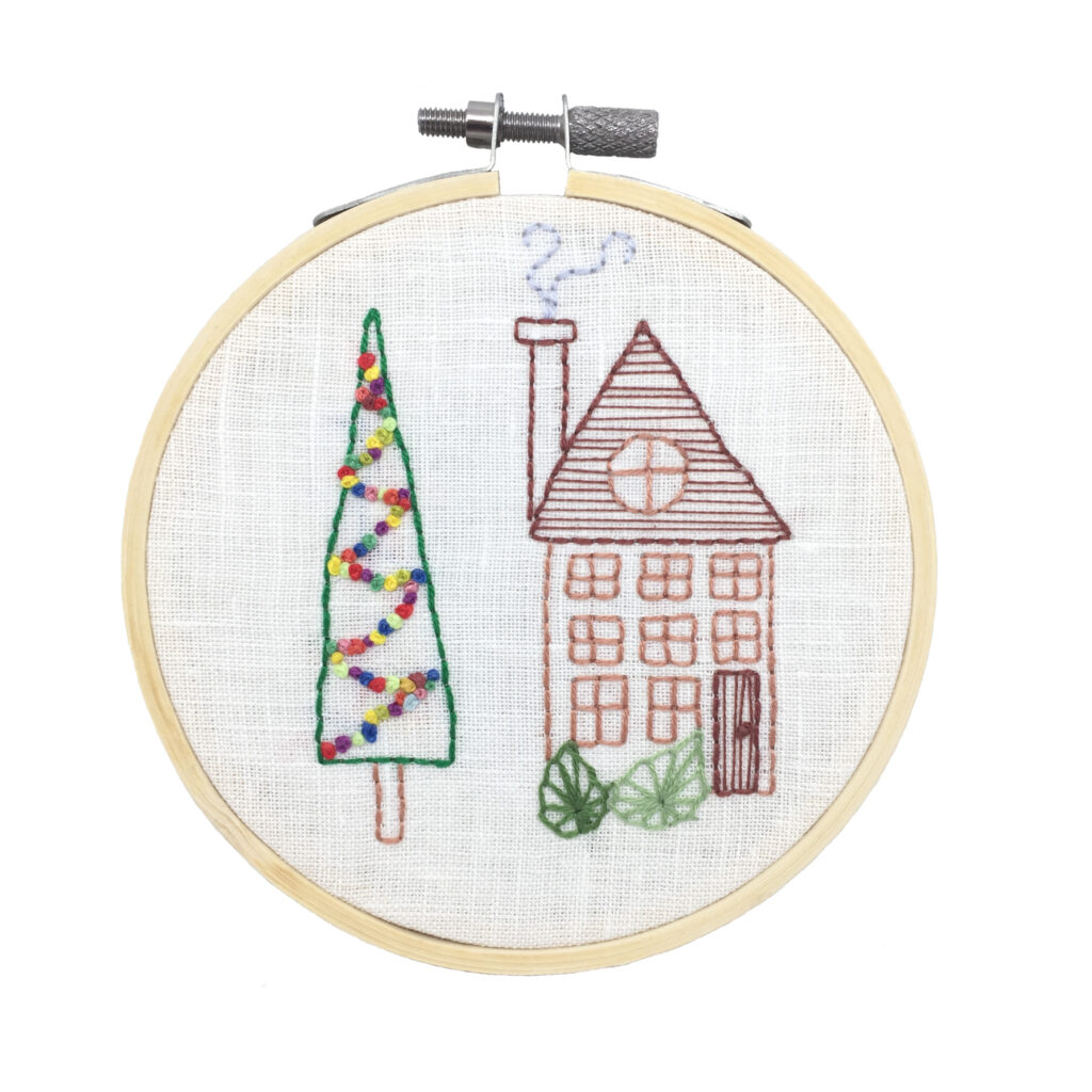 Christmas hand embroidery - house and a tree