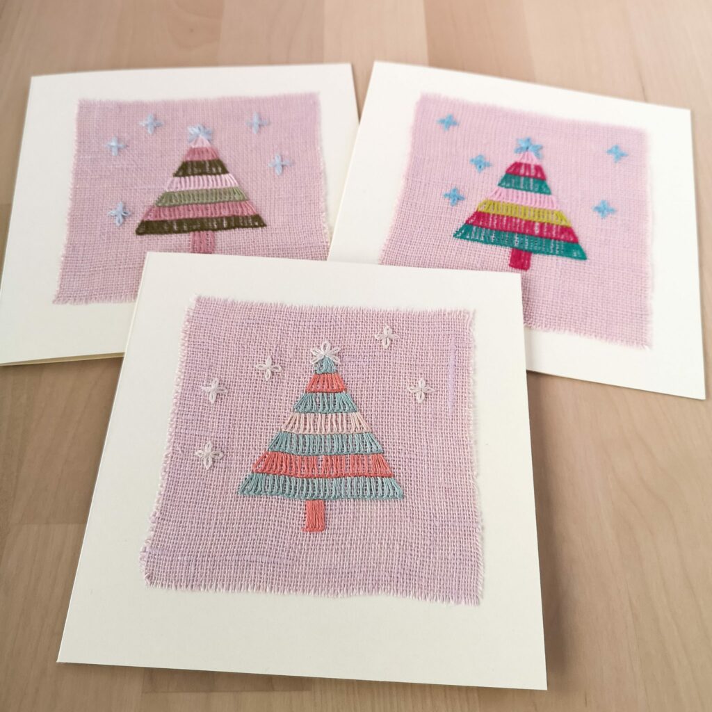 Hand made Christmas greetings cards with hand embroidered Christmas tree