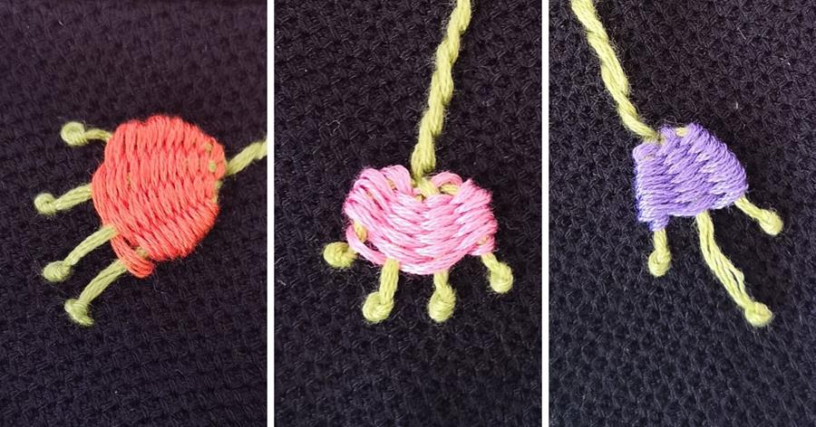 Pistil stitch with weaving flowers