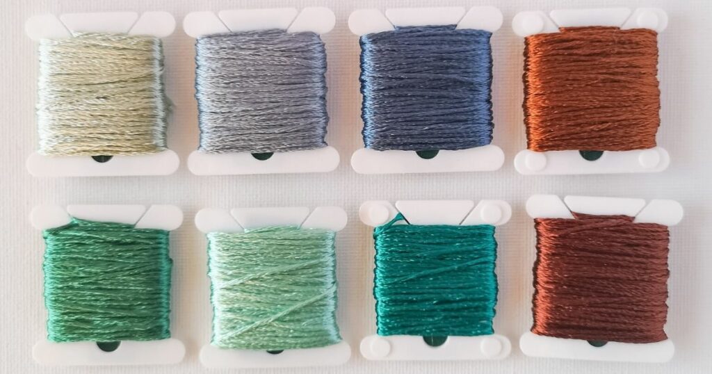 Rayon floss on spools in 8 colors, hand embroidery thread