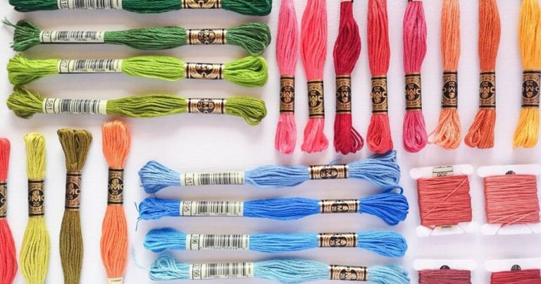 Stranded cotton floss by DMC in different colors, hand embroidery thread