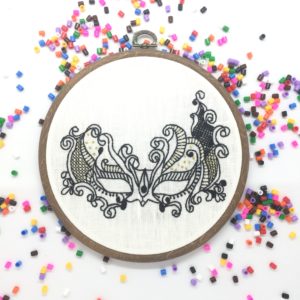 Venetian laced mask hand embroidery hoop art wall hanging