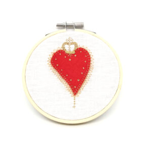 Sacred heart with a crown, hand embroidery and applique hoop art