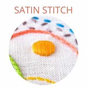 Satin stitch hand embroidery, yellow