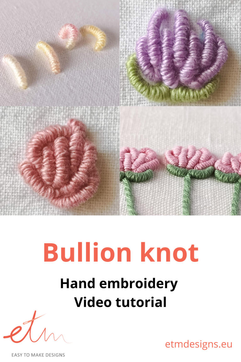 Flowers embroidered with bullion knot stitches