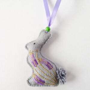 Easter bunny felt decoration with hand embroidered lavender