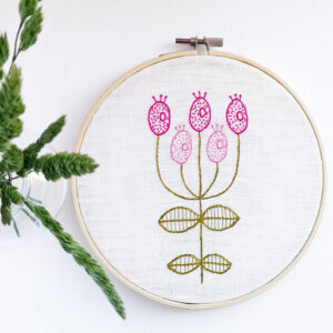 Pink flower hand embroidered hoop art picture
