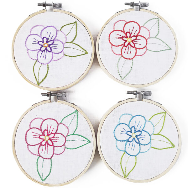 Small flower embroidery in four colorways hoop art