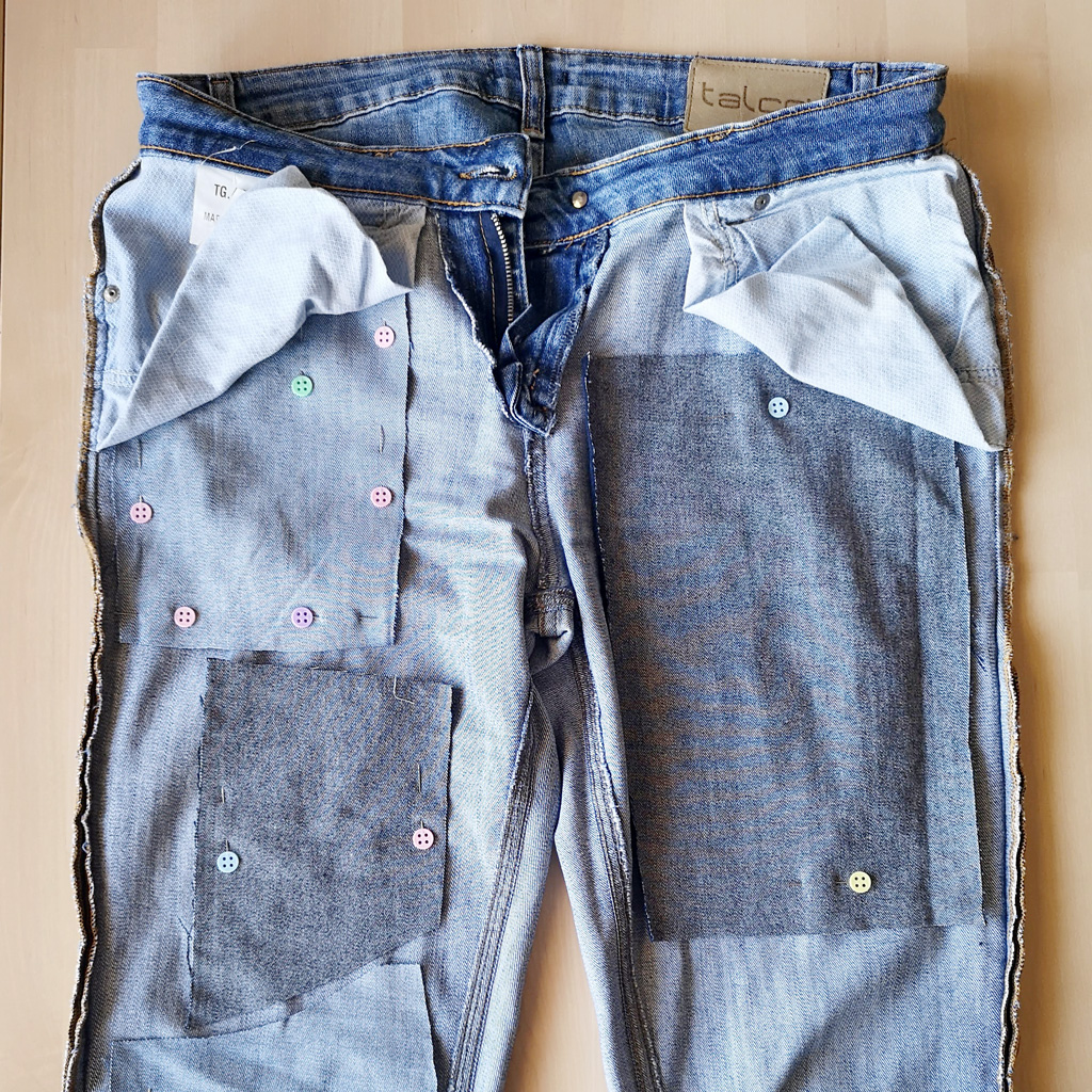 Repairing jeans with Visible mending. Tutorial how to mend holes