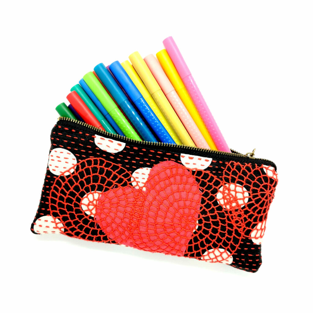 Zip pouch embroidered pencil bag