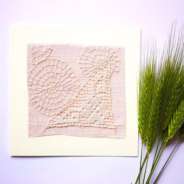 Embroidered postcards with vintage lace