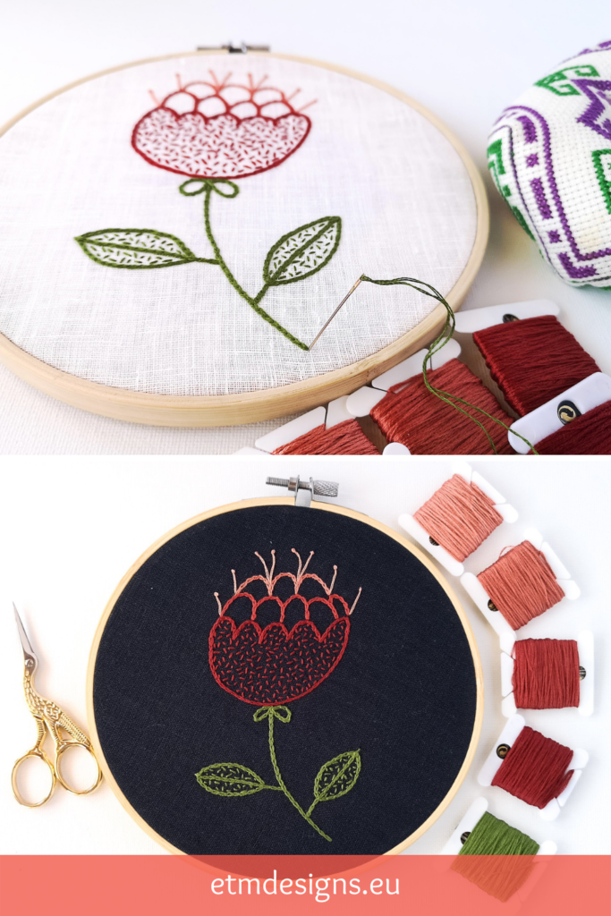 Hand embroidery pattern for Red flower pdf