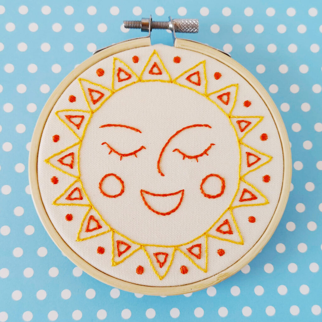 Happy sun hand embroidery pattern