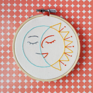 Smiling Sun and Moon hand embroidery pattern