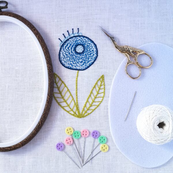 Blue flower embroidery pattern
