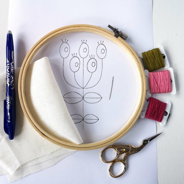 Pink flower embroidery pattern