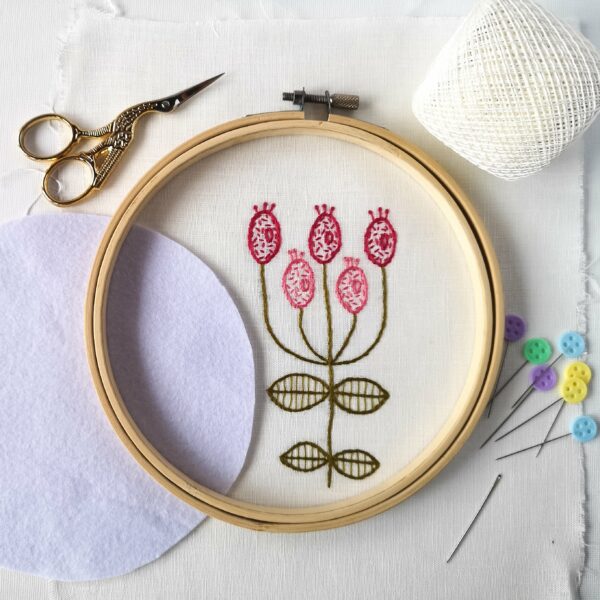 Hand embroidery pdf pattern - pink flower