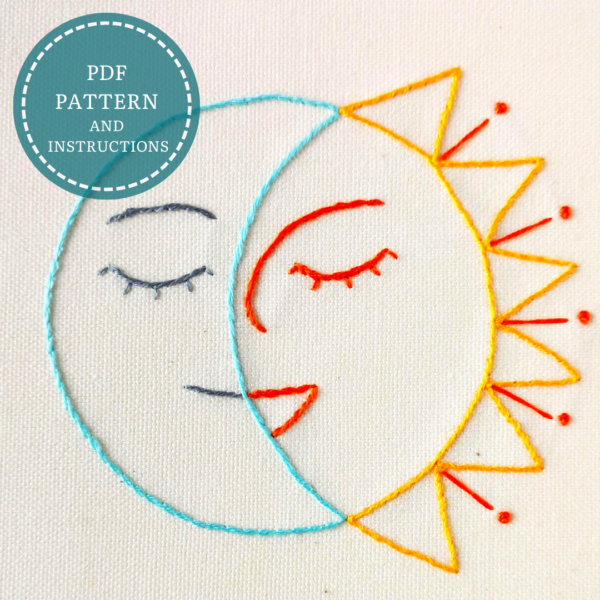 Smiling Sun and Moon hand embroidery pdf pattern 4