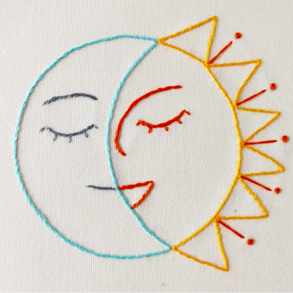 Smiling Sun and Moon embroidery pattern
