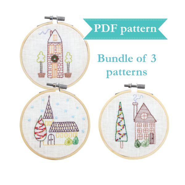 Christmas houses hand embroidery patterns