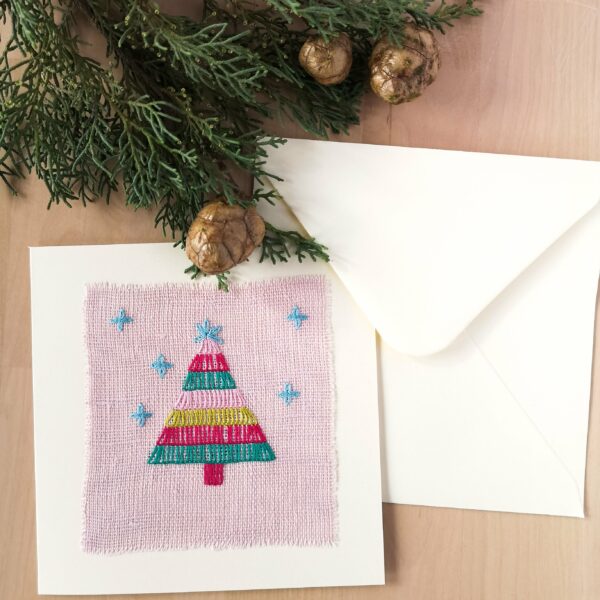 Christmas card with hand embroidered Christmas tree