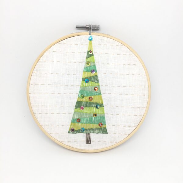Christmas tree hand embroidered hoop art