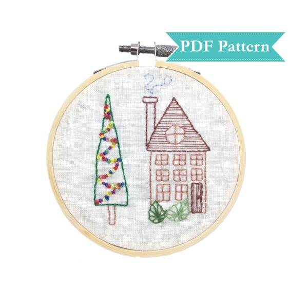 Christmas house hoop art embroidery pdf pattern