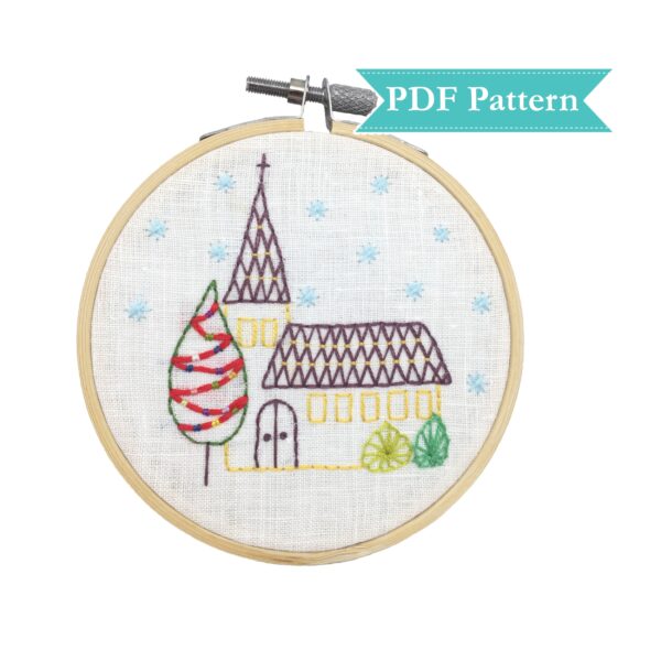 Christmas church hoop art hand embroidery pdf pattern
