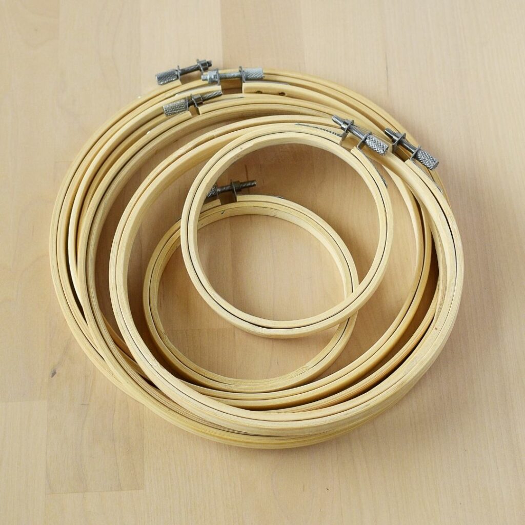 Bamboo embroidery hoops with screw tension